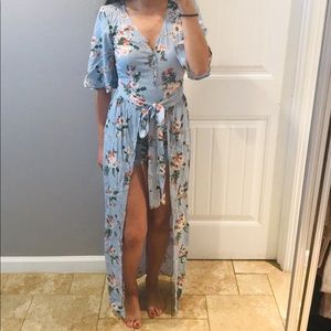 Blue floral romper/maxi dress